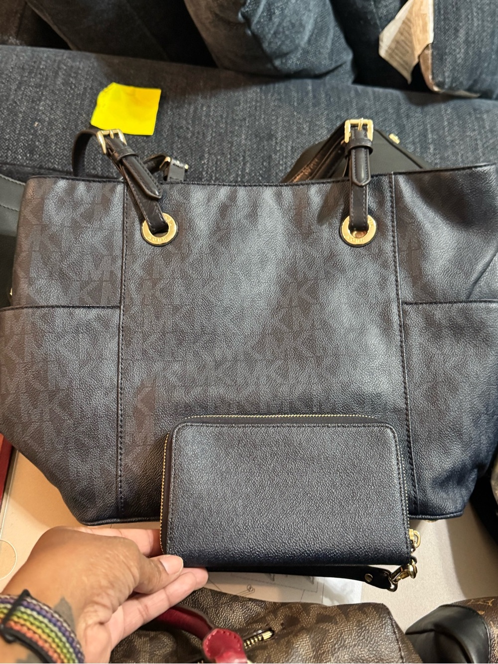 Michael Kors Black Logo Tote with Matching Black Zip Wallet